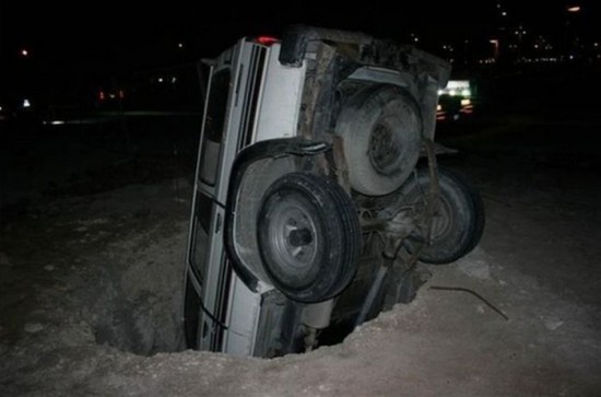 I wonder if I could fit my jeep in this hole I wonder if I could fit my jeep in this hole